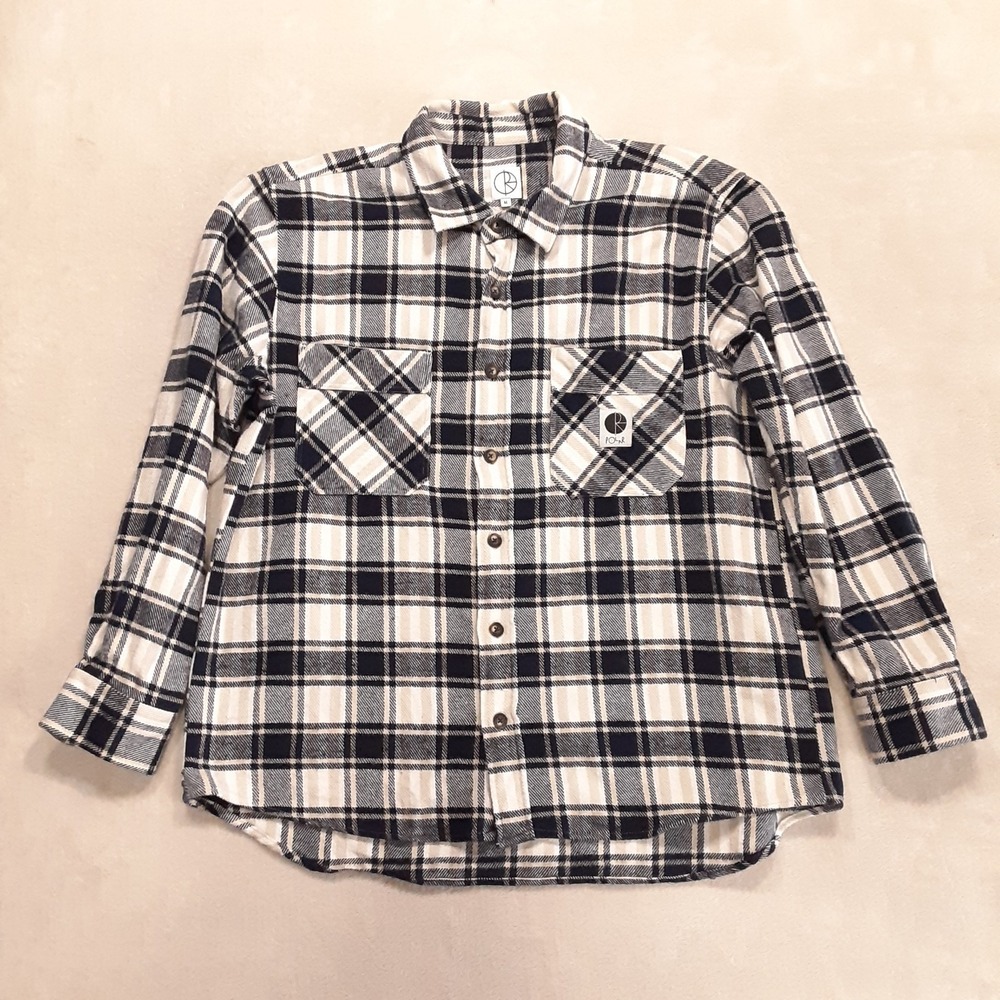 Polar Skate Co. Mens Cotton Flannel Medium Navy Beige Plaid